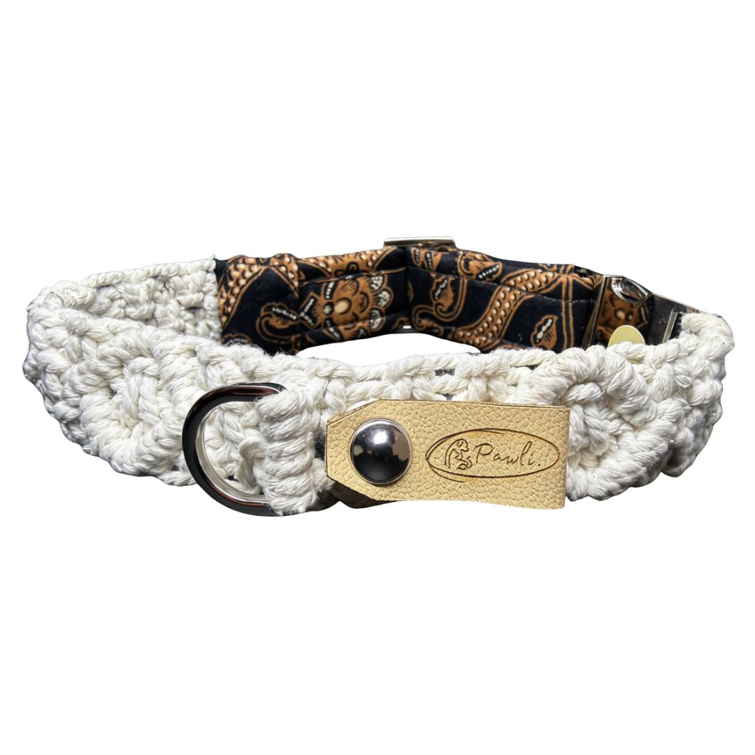 "The Mac". Macrame Dog Collar - White