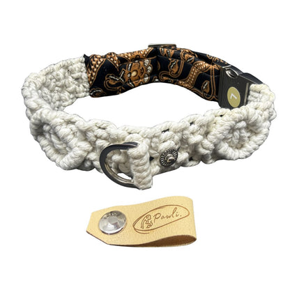 "The Mac". Macrame Dog Collar - White
