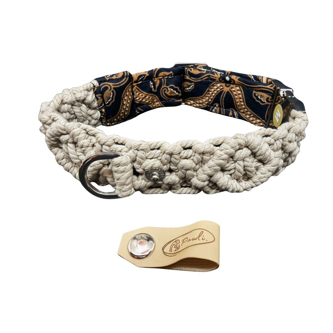 "The Mac". Macrame Dog Collar - Walnut