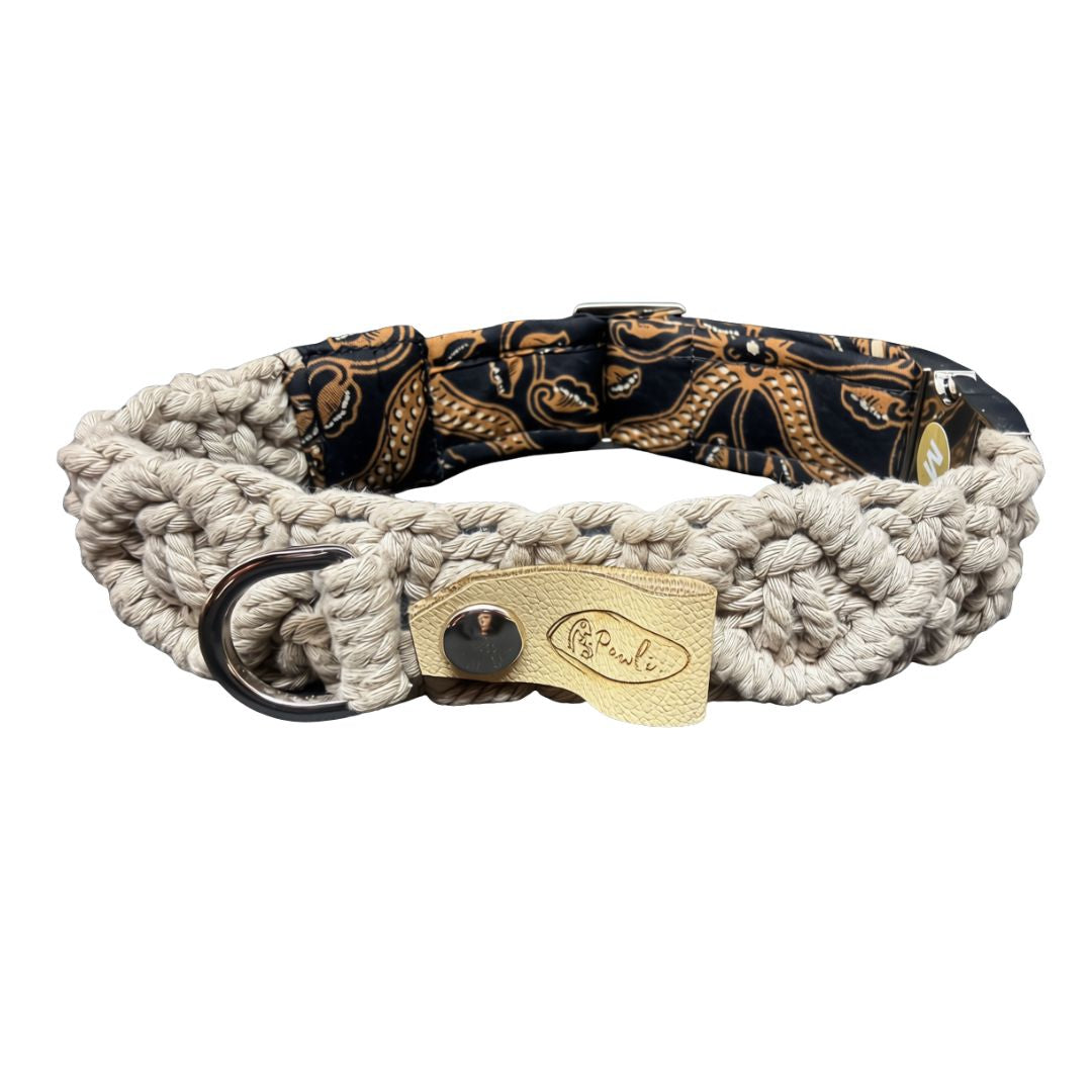 "The Mac". Macrame Dog Collar - Walnut
