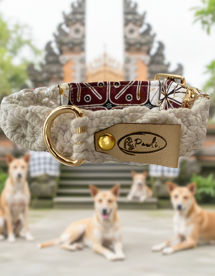 "The Mac". Macrame Dog Collar - Beige