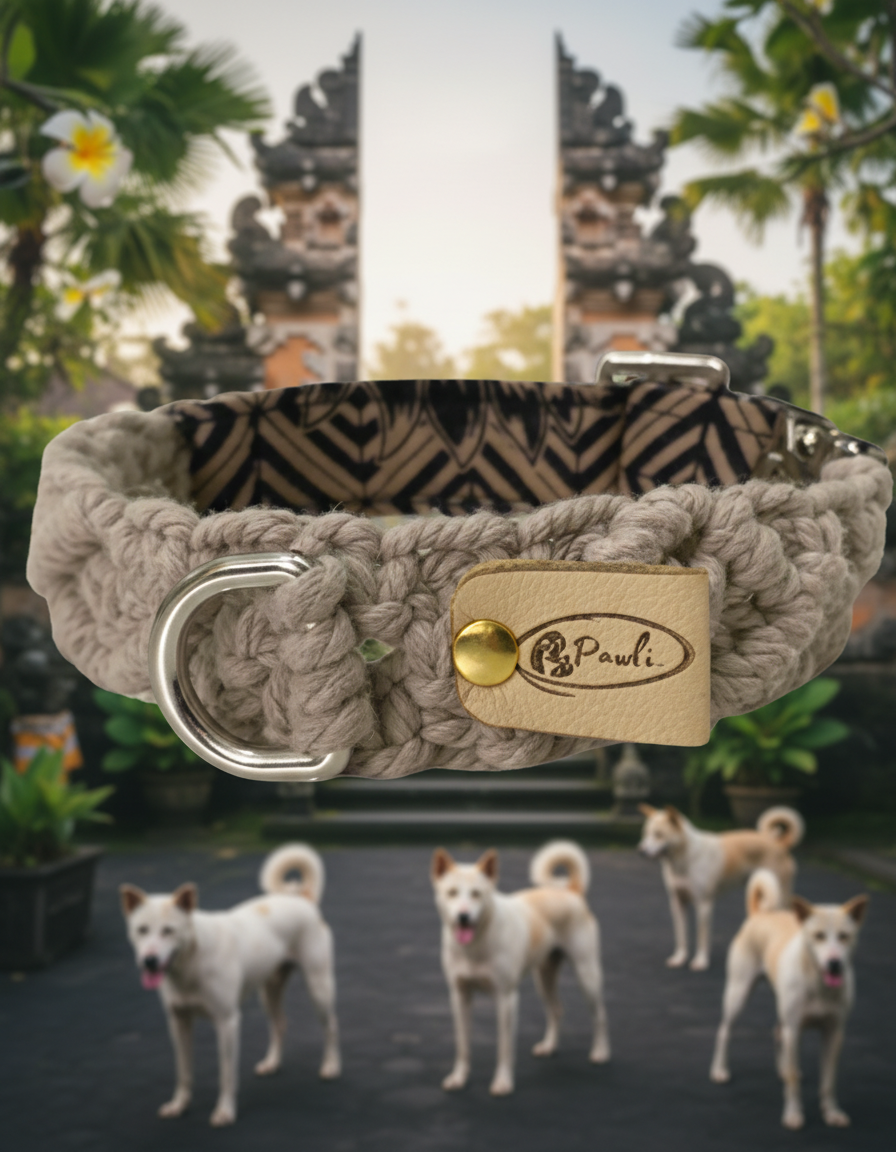 "The Mac". Macrame Dog Collar - Walnut