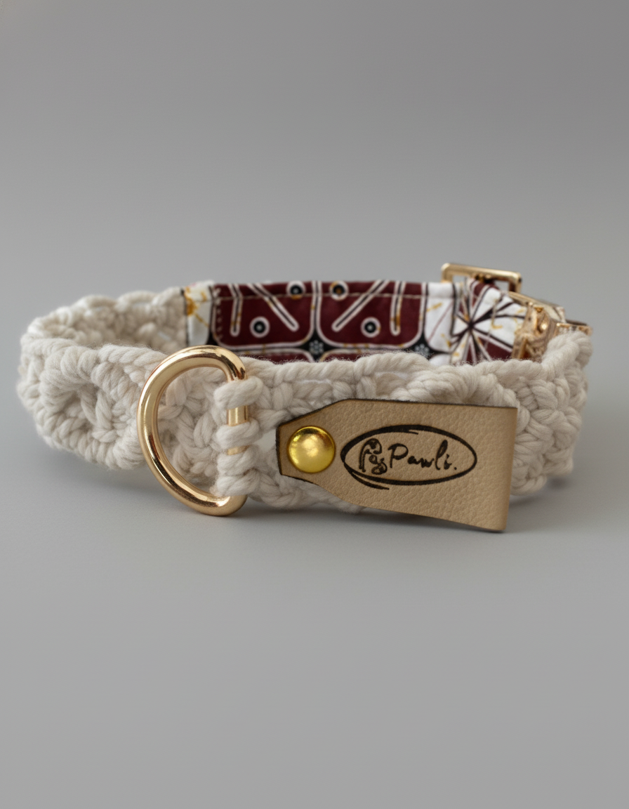 "The Mac". Macrame Dog Collar - Beige