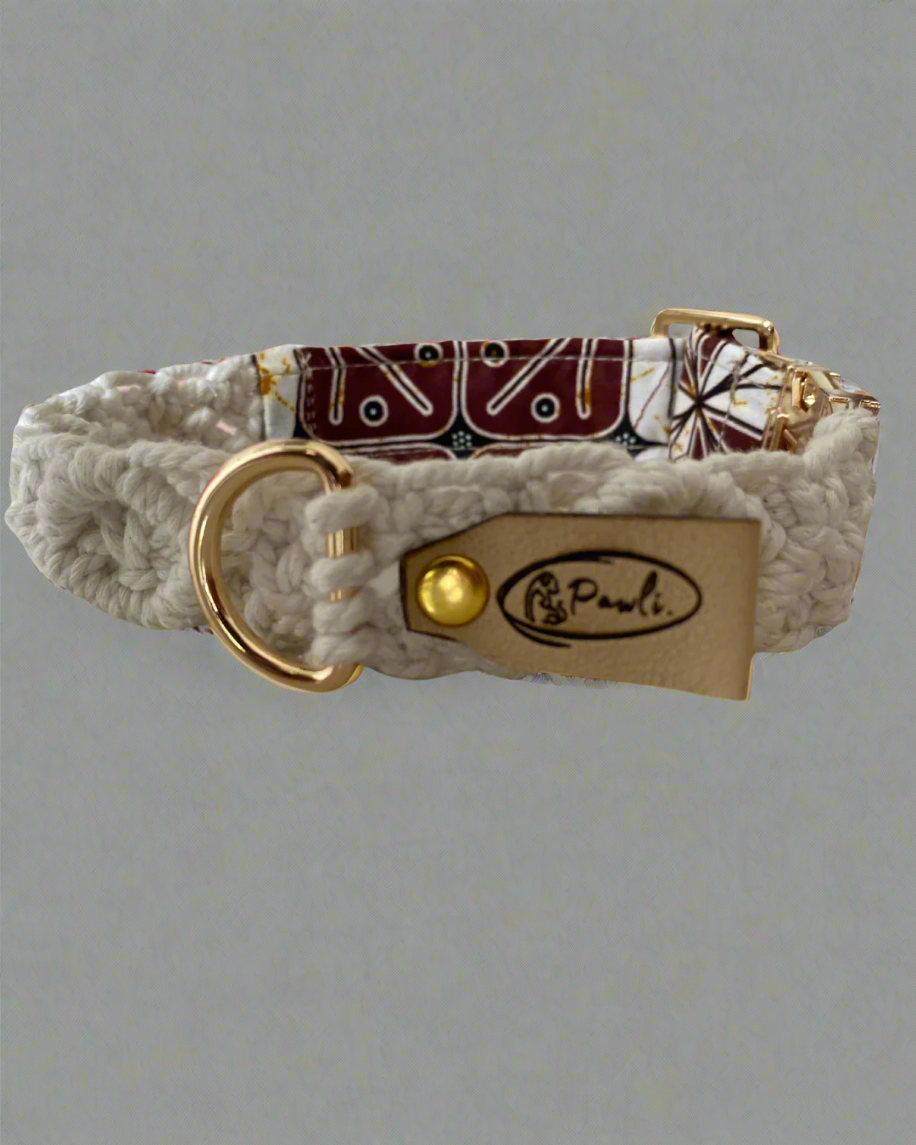 "The Mac". Macrame Dog Collar - Beige
