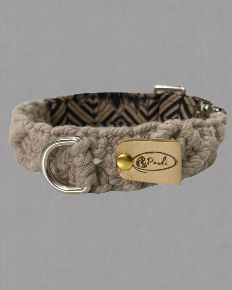"The Mac". Macrame Dog Collar - Walnut