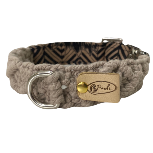 "The Mac". Macrame Dog Collar - Walnut